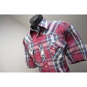 Rustler Wrangler Western Pearl Snaps Shirt Mens XL Plaid Short Sleeve Excellent